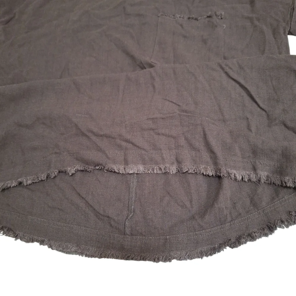 Umgee Brown Linen Blend Womens Cuffed Short Sleeve Top Sz Sm Raw Hem  Pocket NEW - Picture 6 of 9